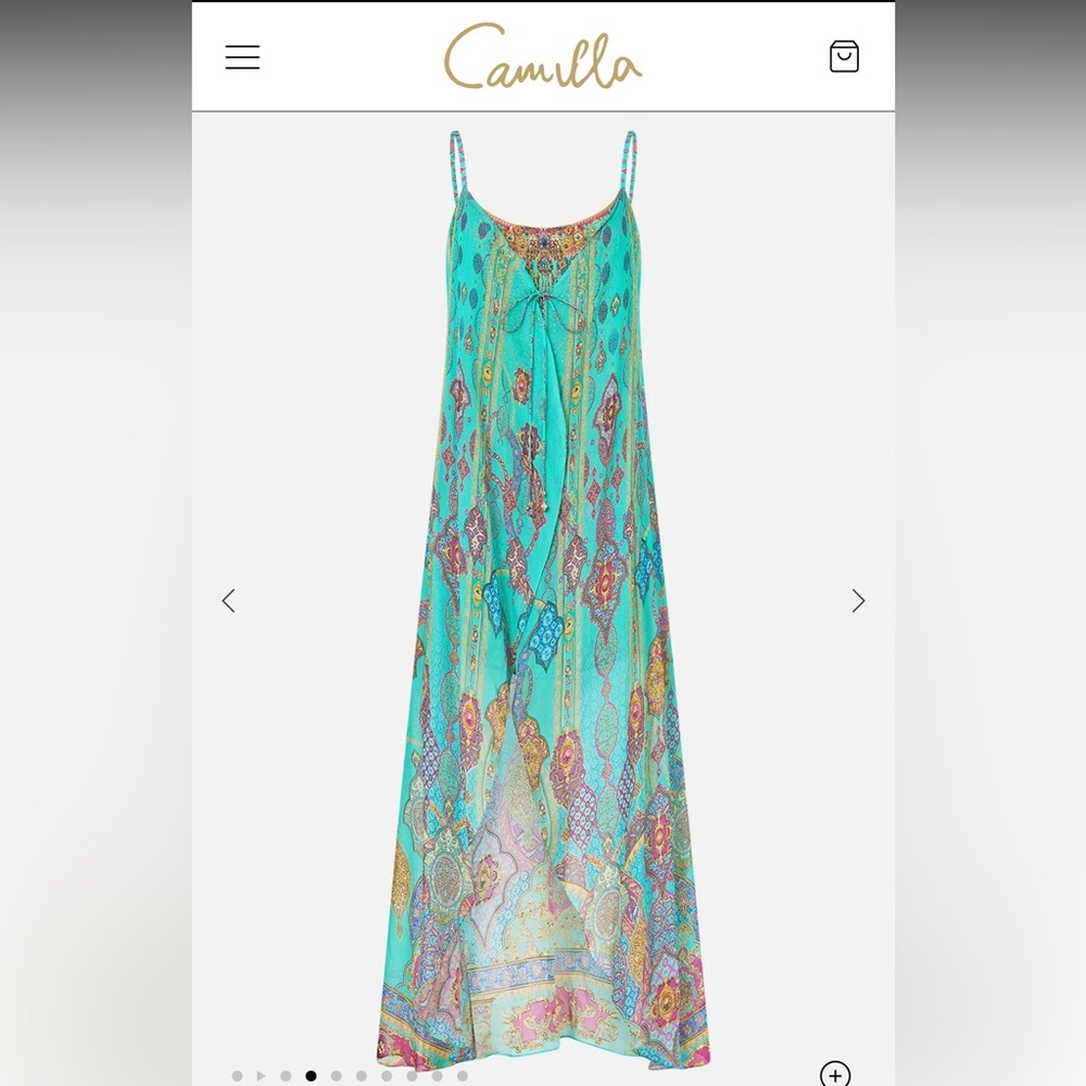 Camilla Maxi Dress Mini w/ Long Over Layer Tie Front Hi-Lo Sparkled Mixed Print - Picture 12 of 13